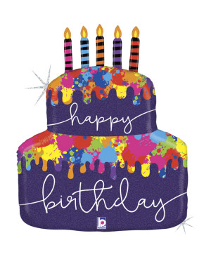 Фигура, Дизайнерский торт со свечками, С Днем Рождения, Голография